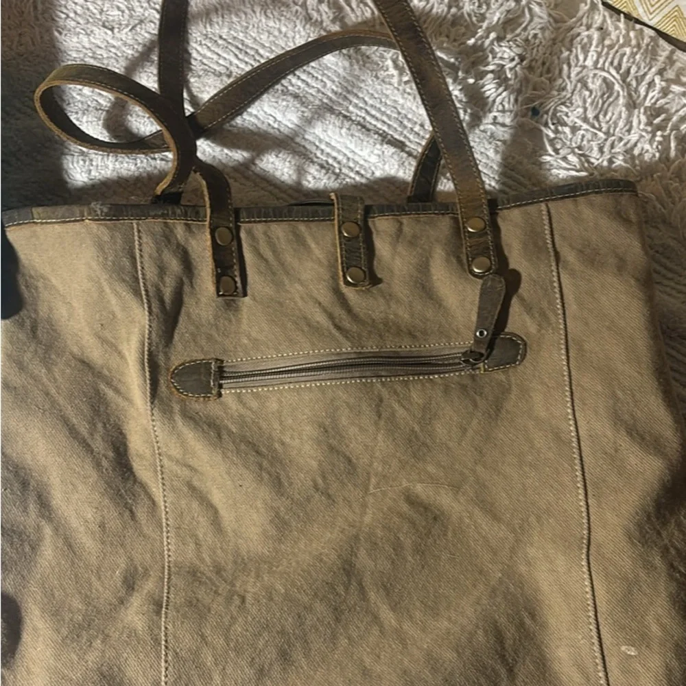 Myra Stylish Geometric Pattern Tote Bag - Brown and Cream - Picture 2 of 2